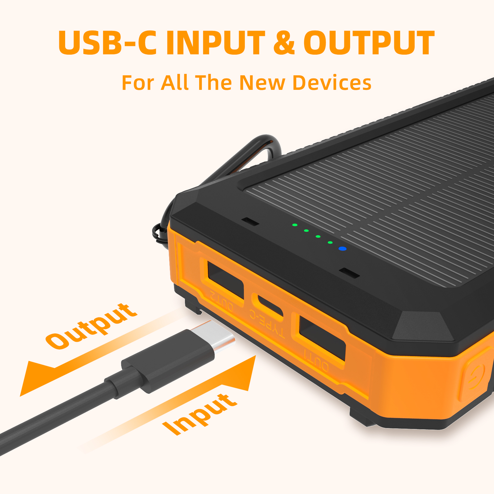 Solar Power Banks PS35K - 10000mAh with Built-in 4 Cables for Ultimate Portability