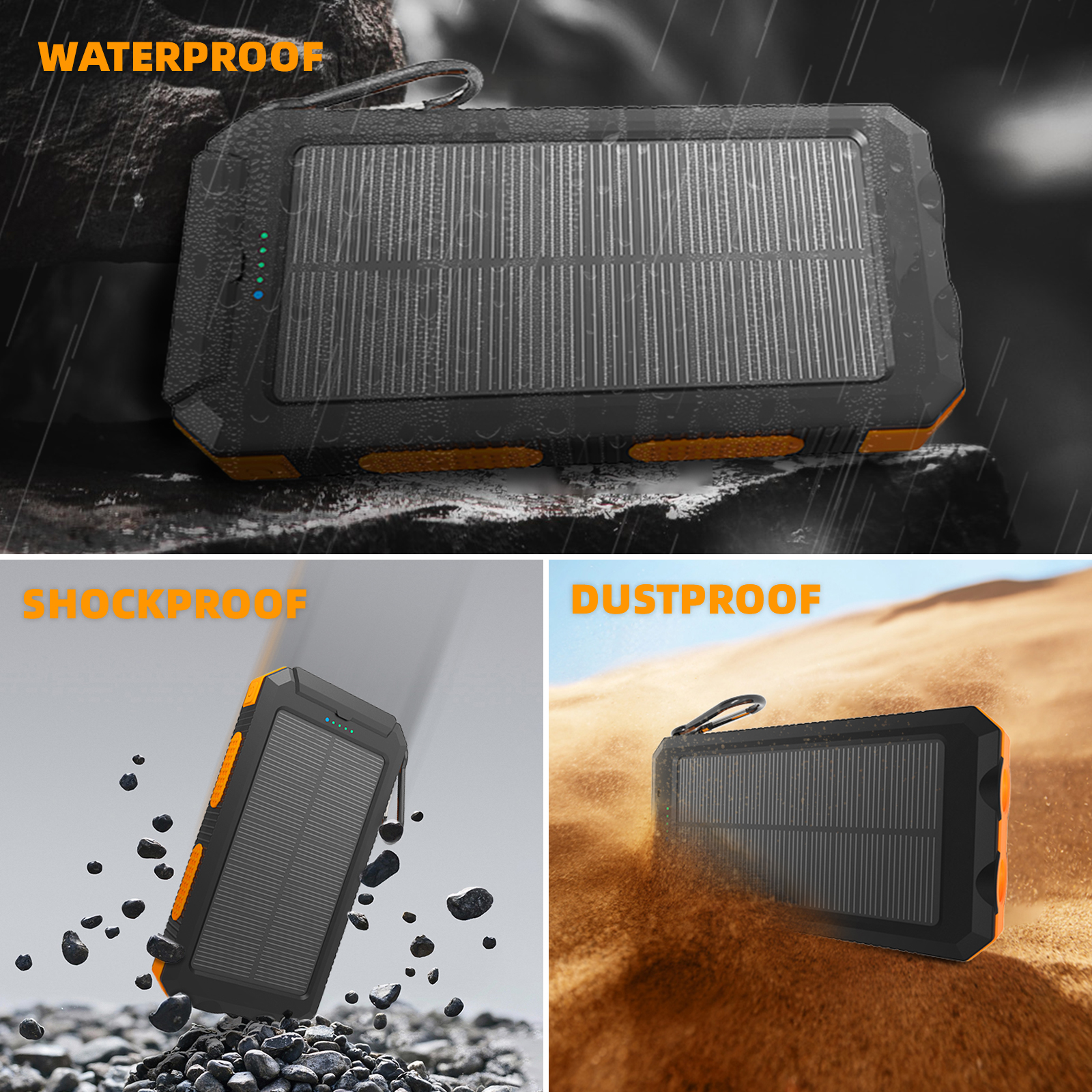 Solar Power Banks PS35K - 10000mAh with Built-in 4 Cables for Ultimate Portability