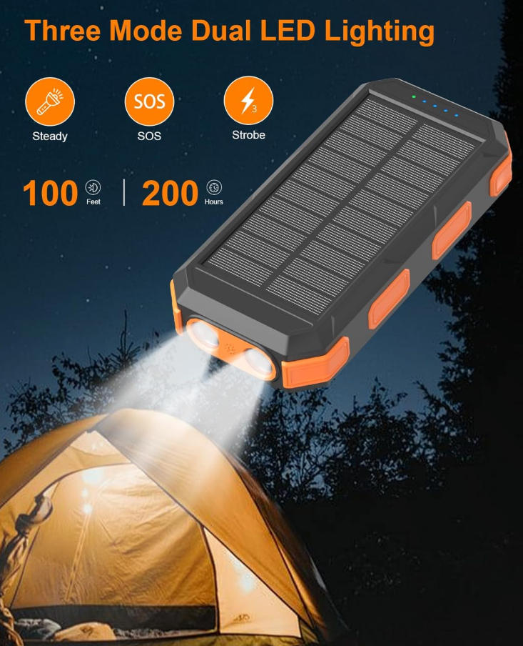Solar Power Banks - PS36K with Built-in 4 Cables and 20000mAh Capacity