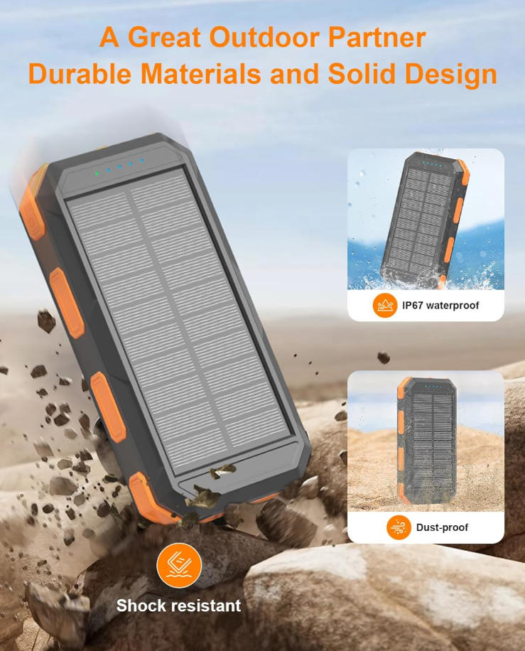 Solar Power Banks - PS36K with Built-in 4 Cables and 20000mAh Capacity