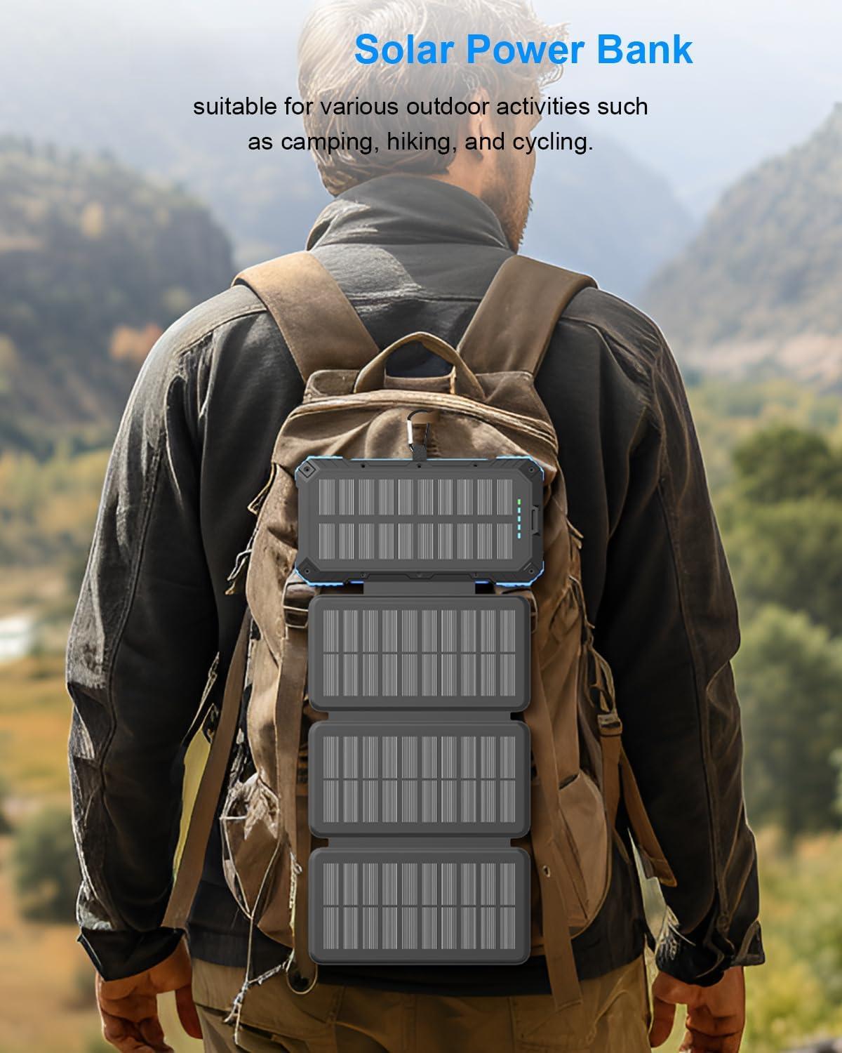 Solar Panels with Power Bank PS37K - Foldable 4 Panels 8W 20000mAh with Built-in 4 Cables