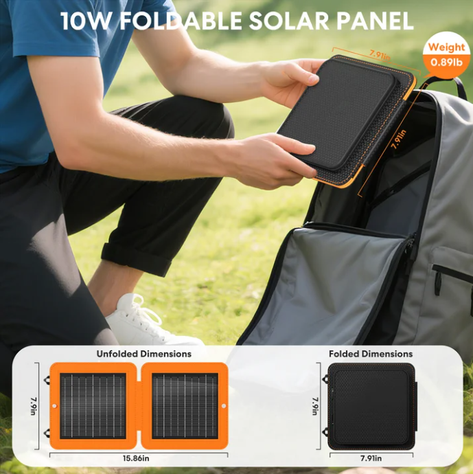 Solar Panels, 10W Small Solar Charger with 5V USB-A and USB-C Fast Charging IPX5 Waterproof Foldable Portable Solar Panel for Camping, Hiking Compatible with iPhone, iPad, Power Banks-quacoa