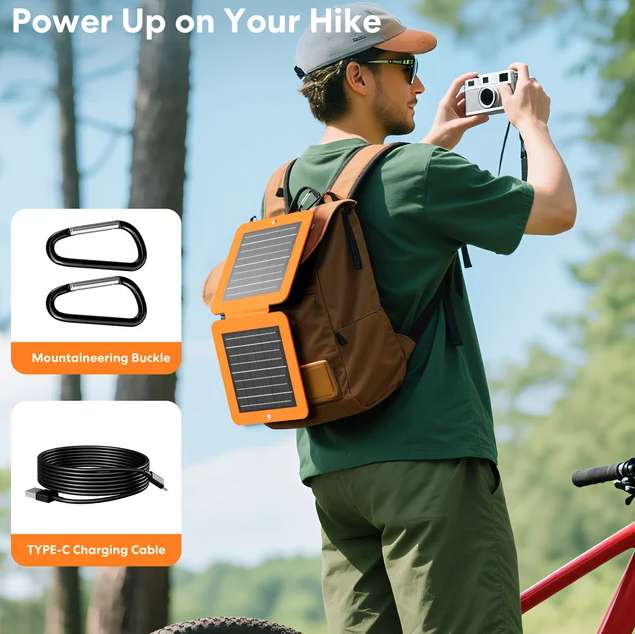 Solar Panels, 10W Small Solar Charger with 5V USB-A and USB-C Fast Charging IPX5 Waterproof Foldable Portable Solar Panel for Camping, Hiking Compatible with iPhone, iPad, Power Banks-quacoa