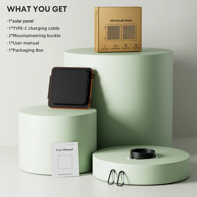 Solar Panels, 10W Small Solar Charger with 5V USB-A and USB-C Fast Charging IPX5 Waterproof Foldable Portable Solar Panel for Camping, Hiking Compatible with iPhone, iPad, Power Banks-quacoa