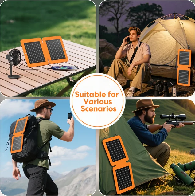 Solar Panels, 10W Small Solar Charger with 5V USB-A and USB-C Fast Charging IPX5 Waterproof Foldable Portable Solar Panel for Camping, Hiking Compatible with iPhone, iPad, Power Banks-quacoa