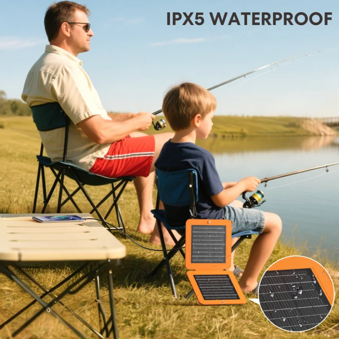 Solar Panels, 10W Small Solar Charger with 5V USB-A and USB-C Fast Charging IPX5 Waterproof Foldable Portable Solar Panel for Camping, Hiking Compatible with iPhone, iPad, Power Banks-quacoa