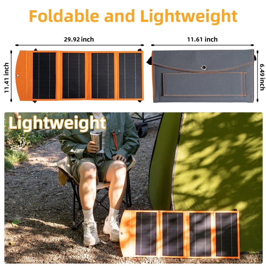 30W Portable Foldable Solar Charger - Fast 5V USB-A & USB-C Solar Panels