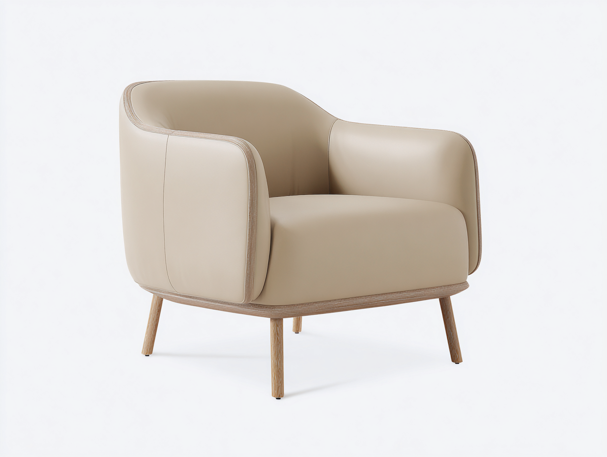 Poltrona in similpelle e legno 80x75x85 cm - beige - design moderno-Snugena