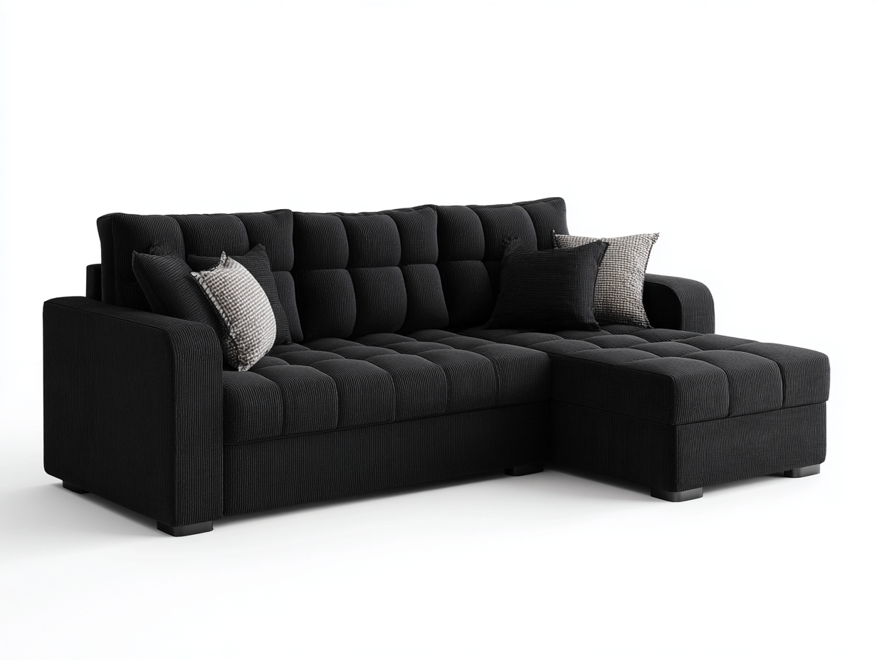 Divano angolare in tessuto 270x175x90 cm - nero - design moderno-Snugena