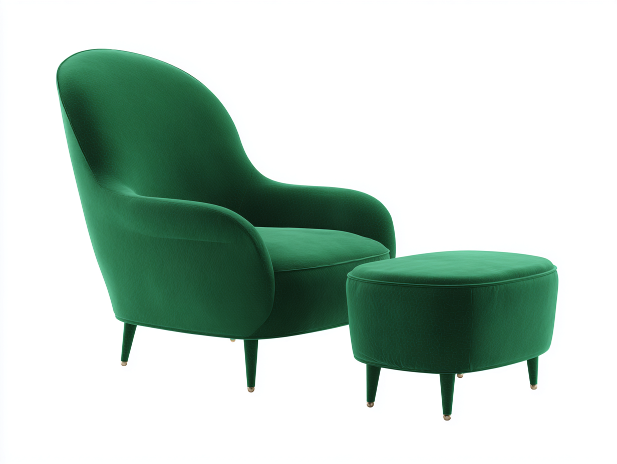 Poltrona in velluto con pouf 80x85x95 cm - verde - design moderno per soggiorno-Snugena