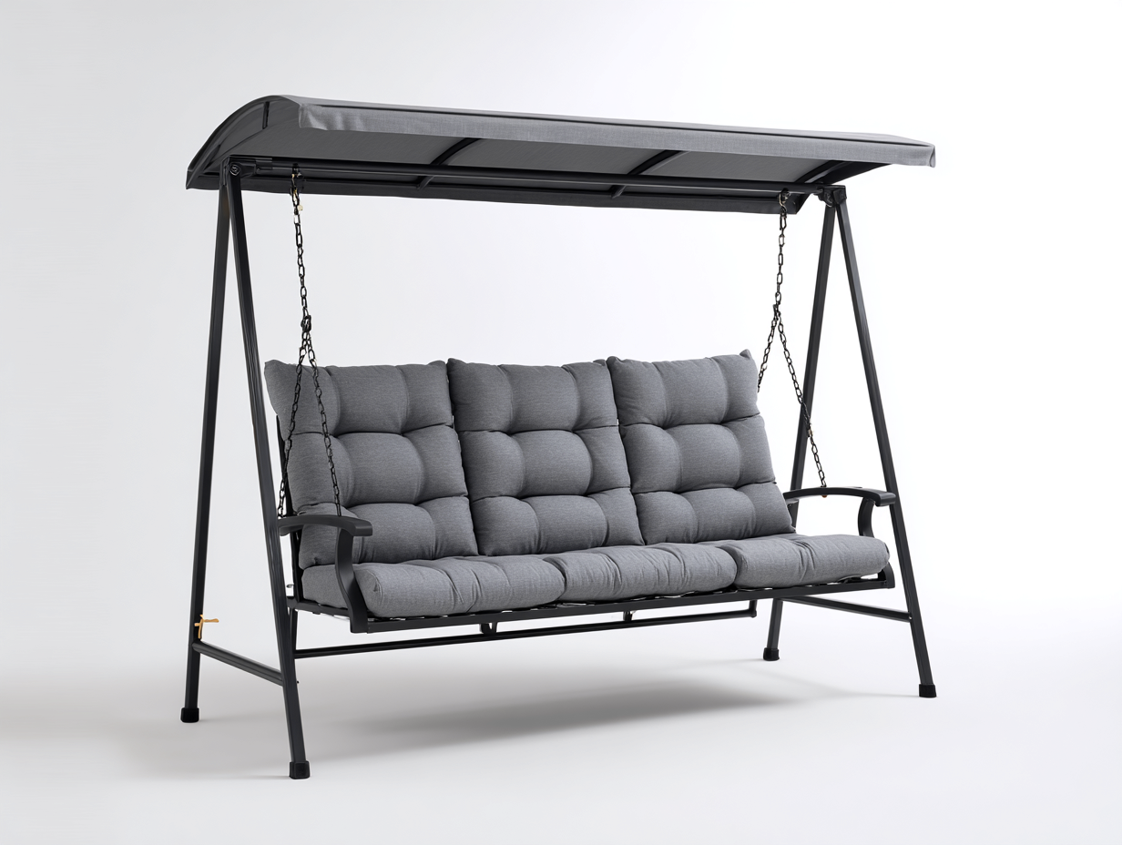 Altalena da giardino a 3 posti con tetto 200x120x165 cm - grigio-nero - design moderno per esterno-Snugena