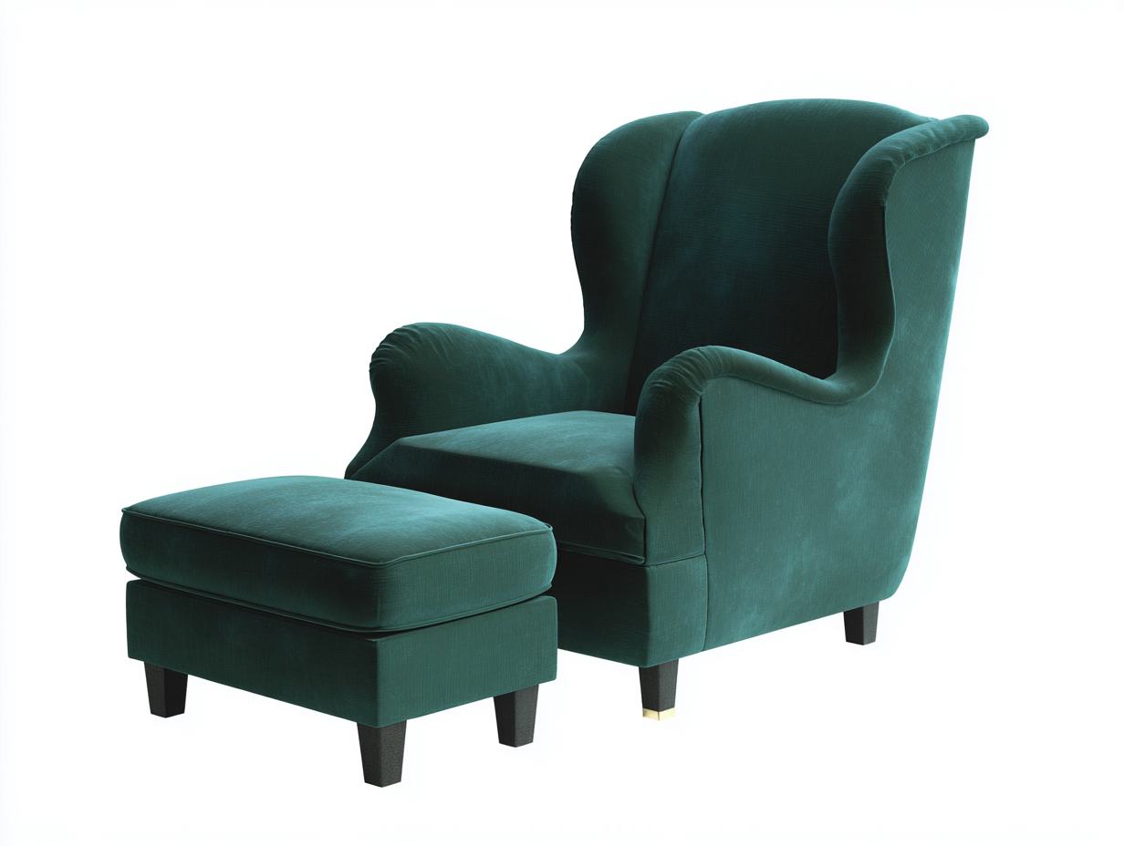 Poltrona imbottita in tessuto con poggiapiedi 85x80x100 cm - verde - design classico per soggiorno-Snugena