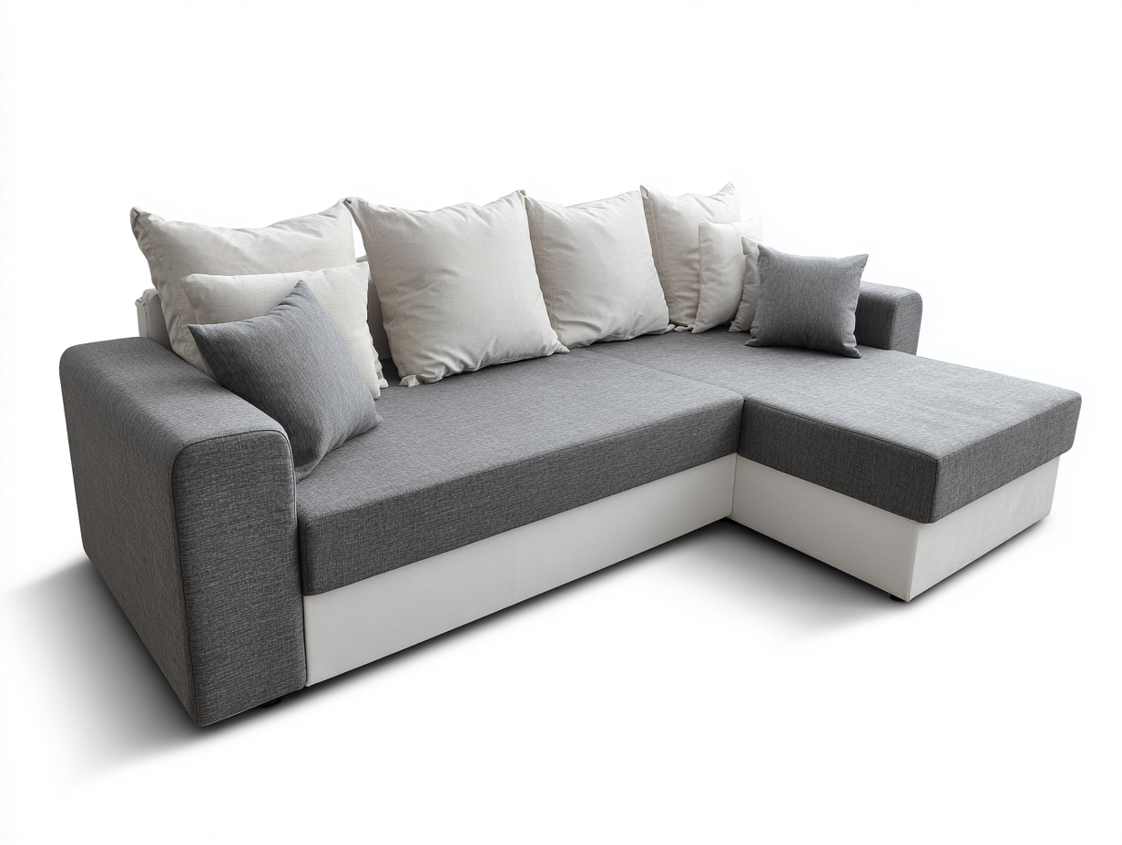 Divano angolare in tessuto 255x155x85 cm - Grigio chiaro-Bianco - Stile moderno per soggiorno-Snugena