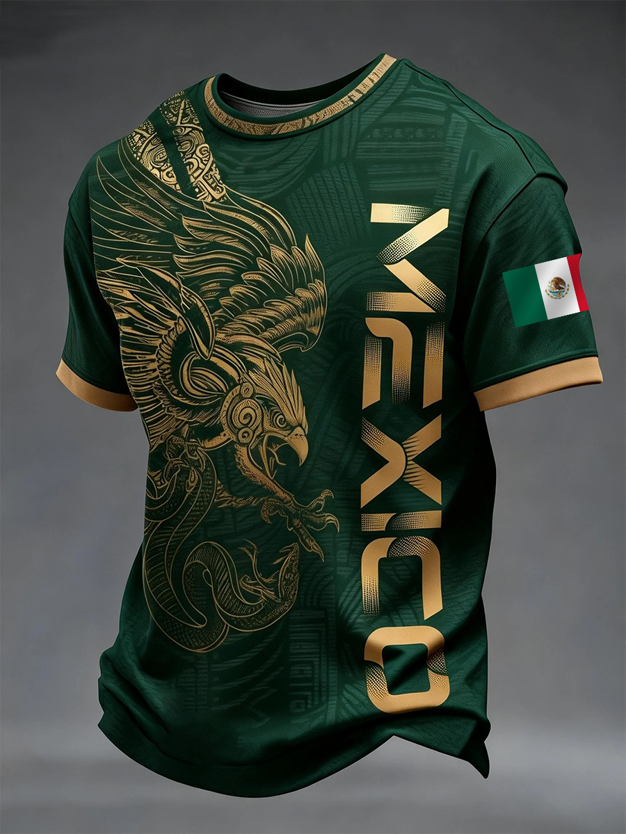 2026 World Cup-Men's Mexican Aztec Soccer Print Casual Tee