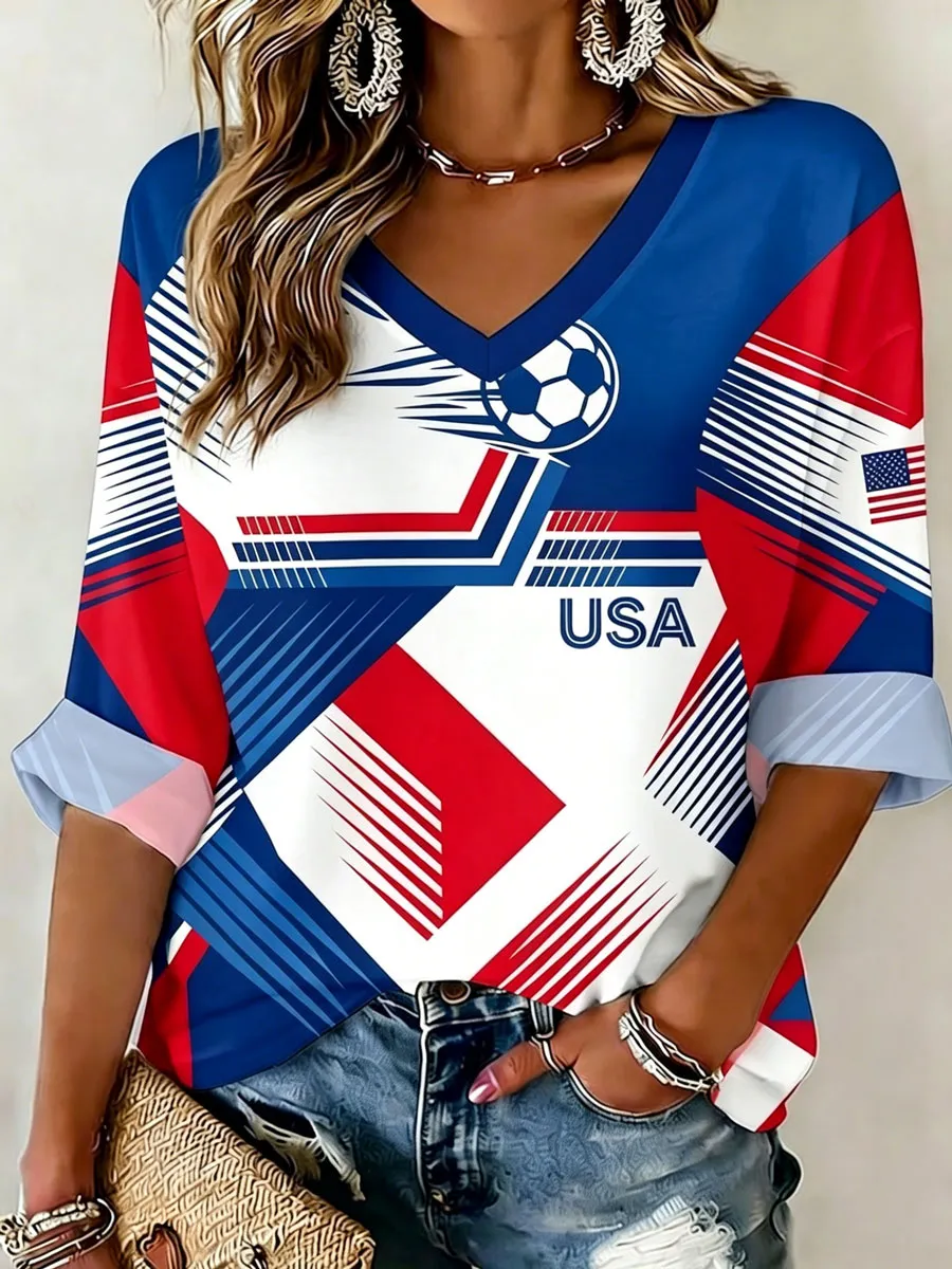 2026 World Cup-Women'S USA Football Printed Casual  T-Shirt
