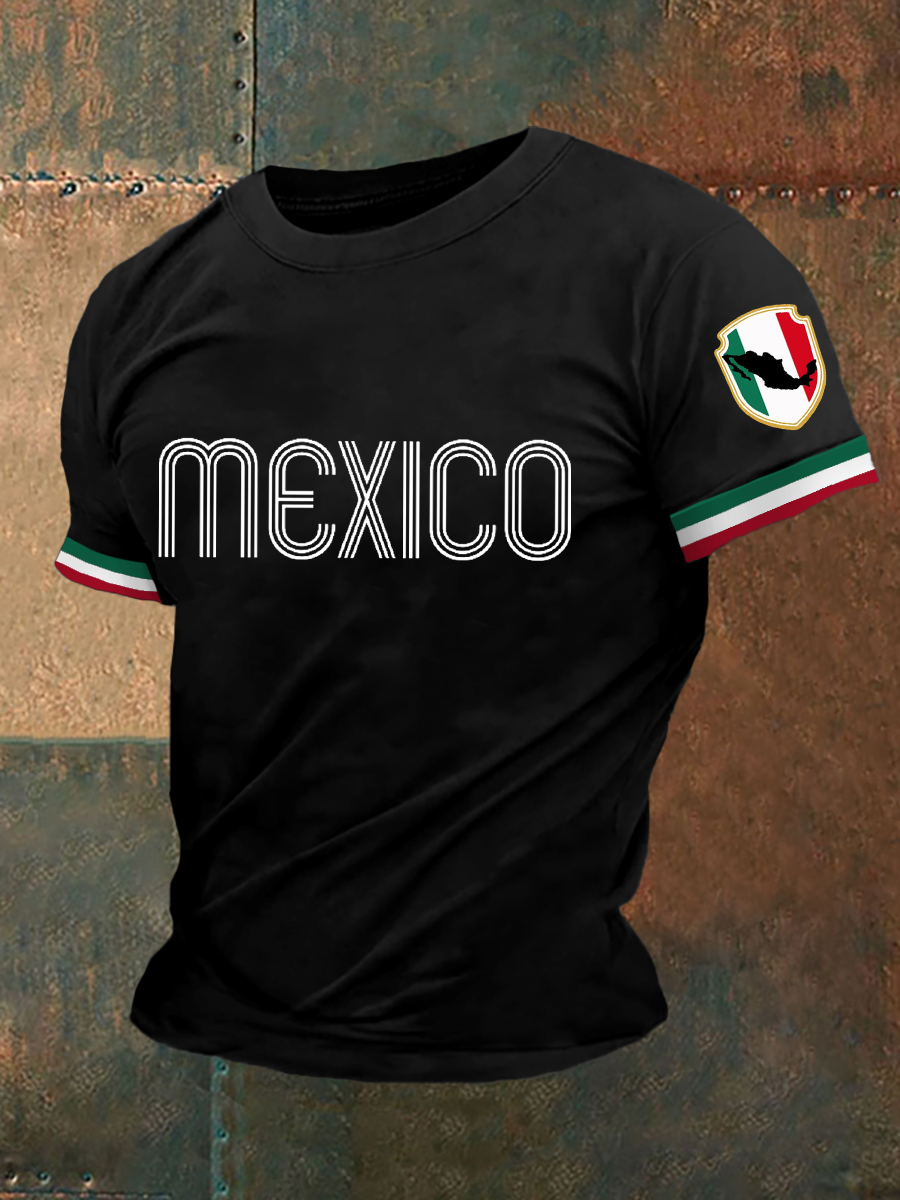 2026 World Cup-Men's Mexico Flag Print Casual Tee