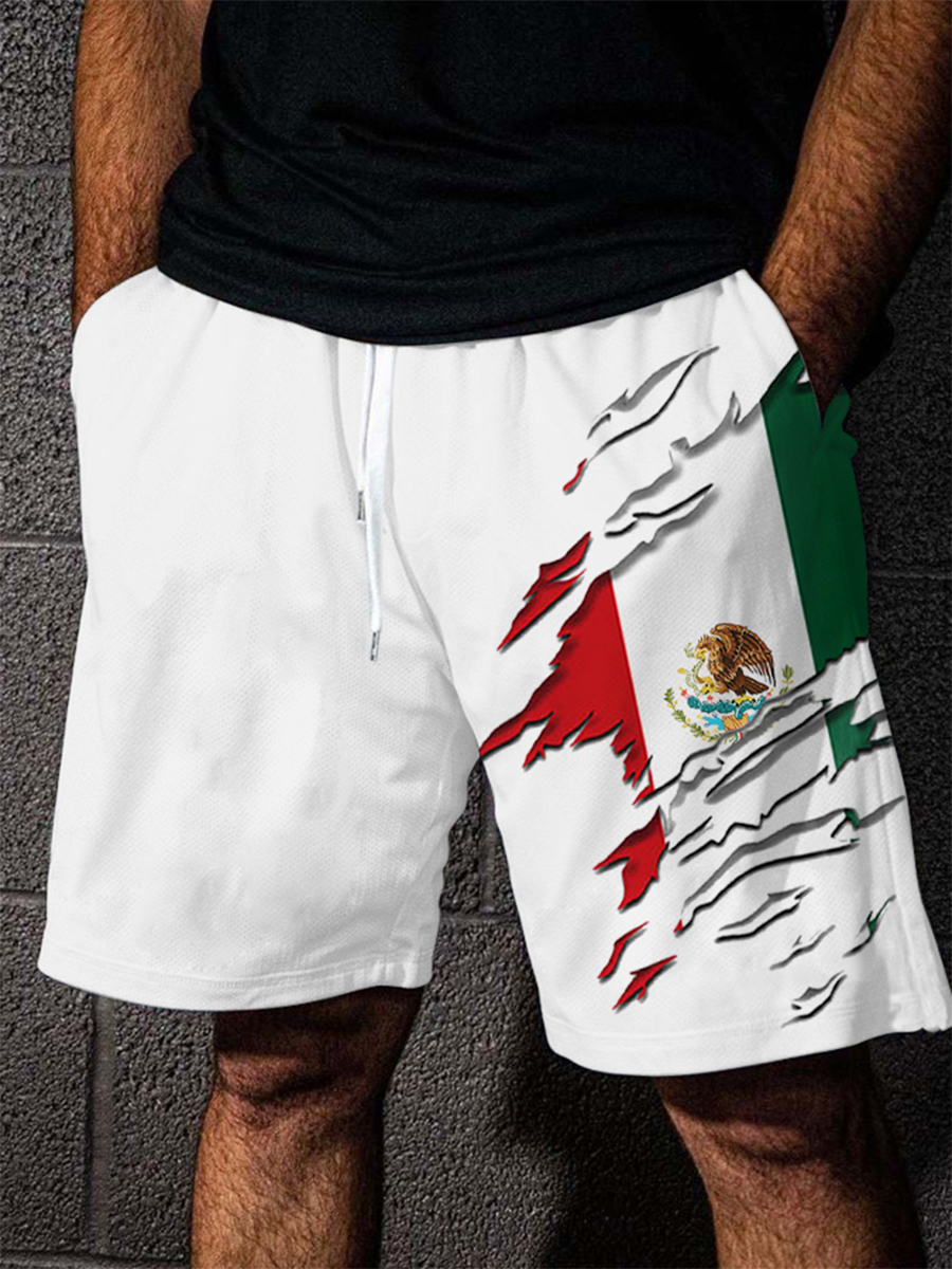 2026 World Cup-Men's Mexican Flag Print Casual Shorts