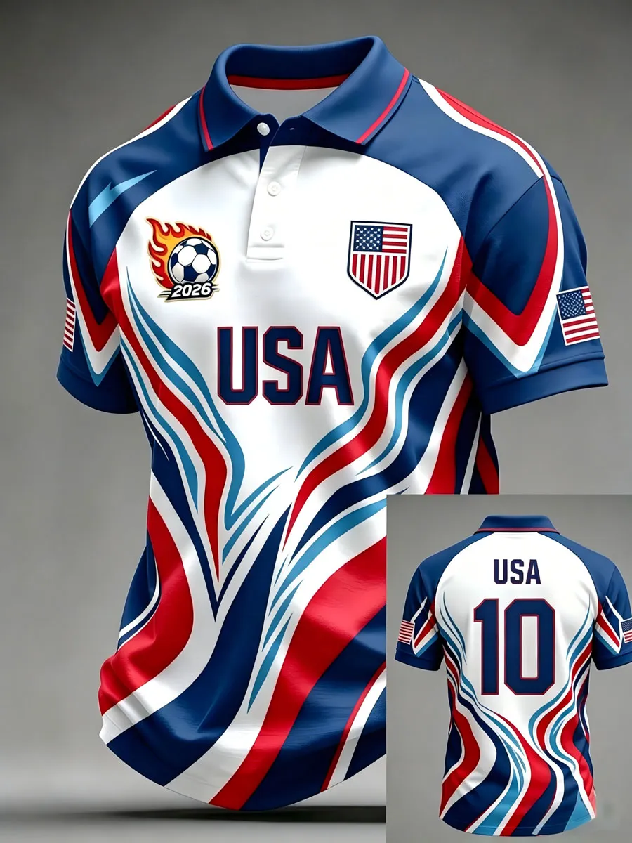 2026 World Cup-Men'S USA Football Lover Art Printed Polo Shirt