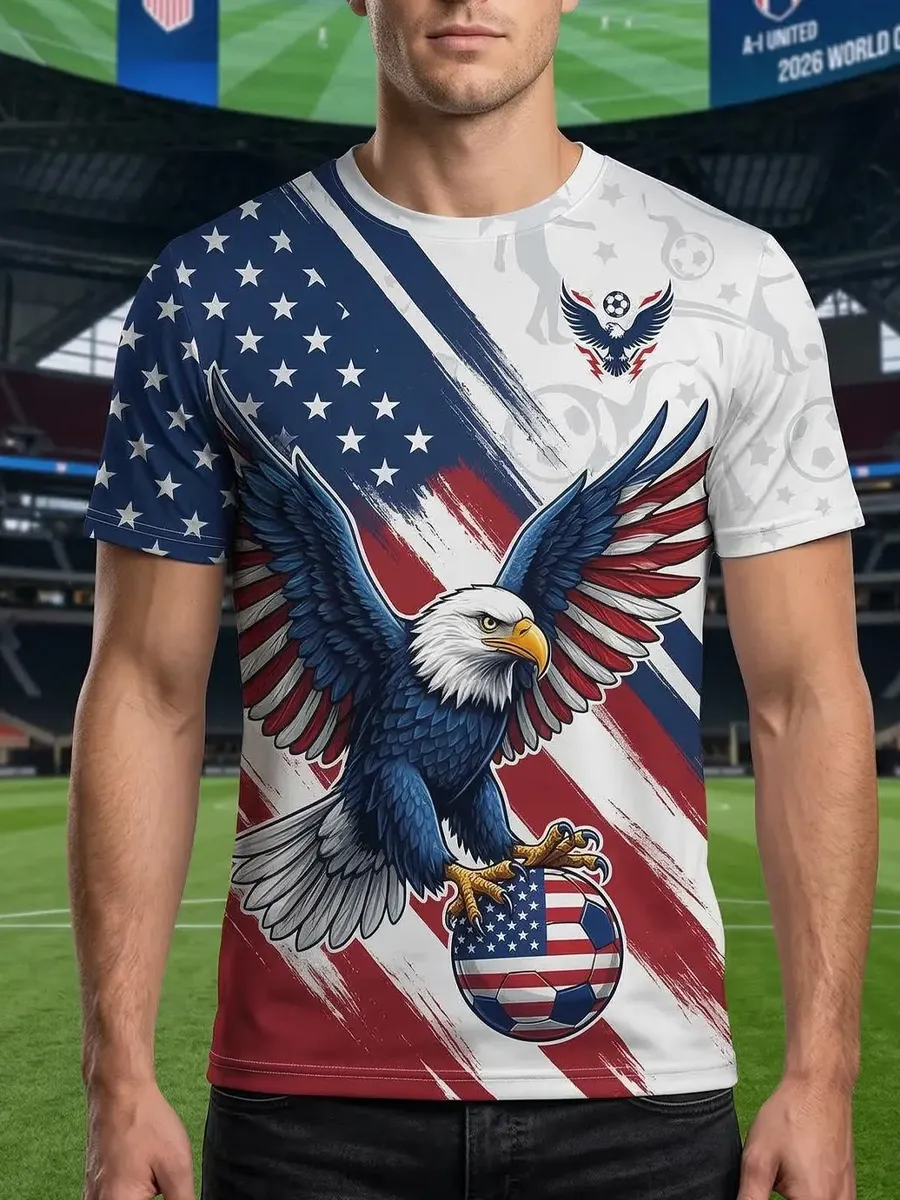 2026 World Cup-USA Eagle Soccer Jersey, American Flag Graphic Shirt, United States Football Fan Shirt
