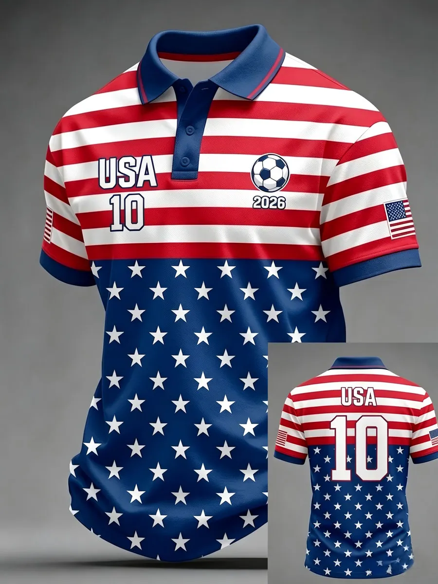 2026 World Cup-Men'S USA Football Lover Art Printed Polo Shirt