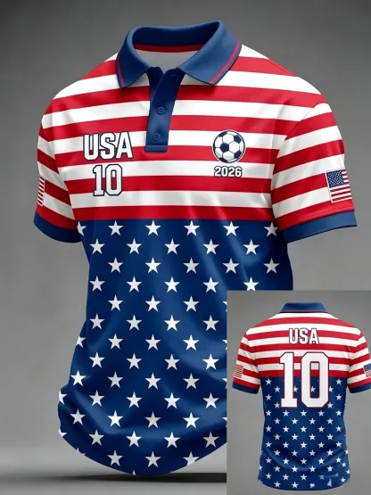 2026 World Cup-Men'S USA Football Lover Art Printed Polo Shirt