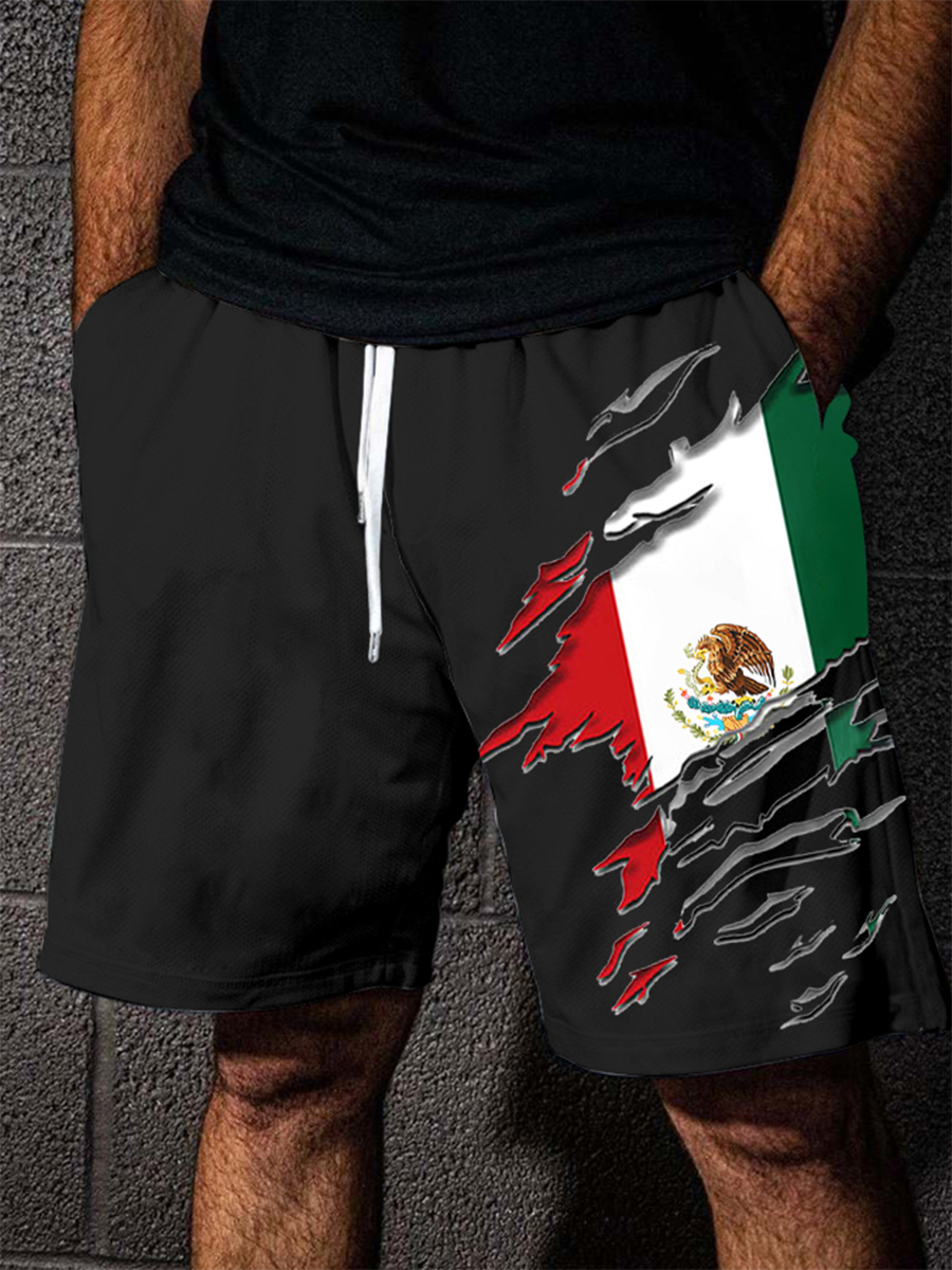 2026 World Cup-Men's Mexican Flag Print Casual Shorts