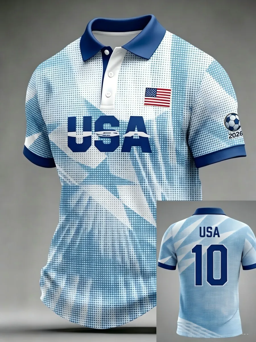 2026 World Cup-Men'S USA Football Lover Art Printed Polo Shirt