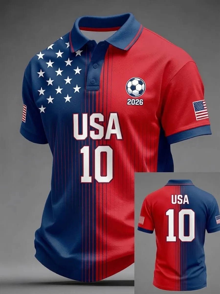 2026 World Cup-Men'S USA Football Lover Art Printed Polo Shirt