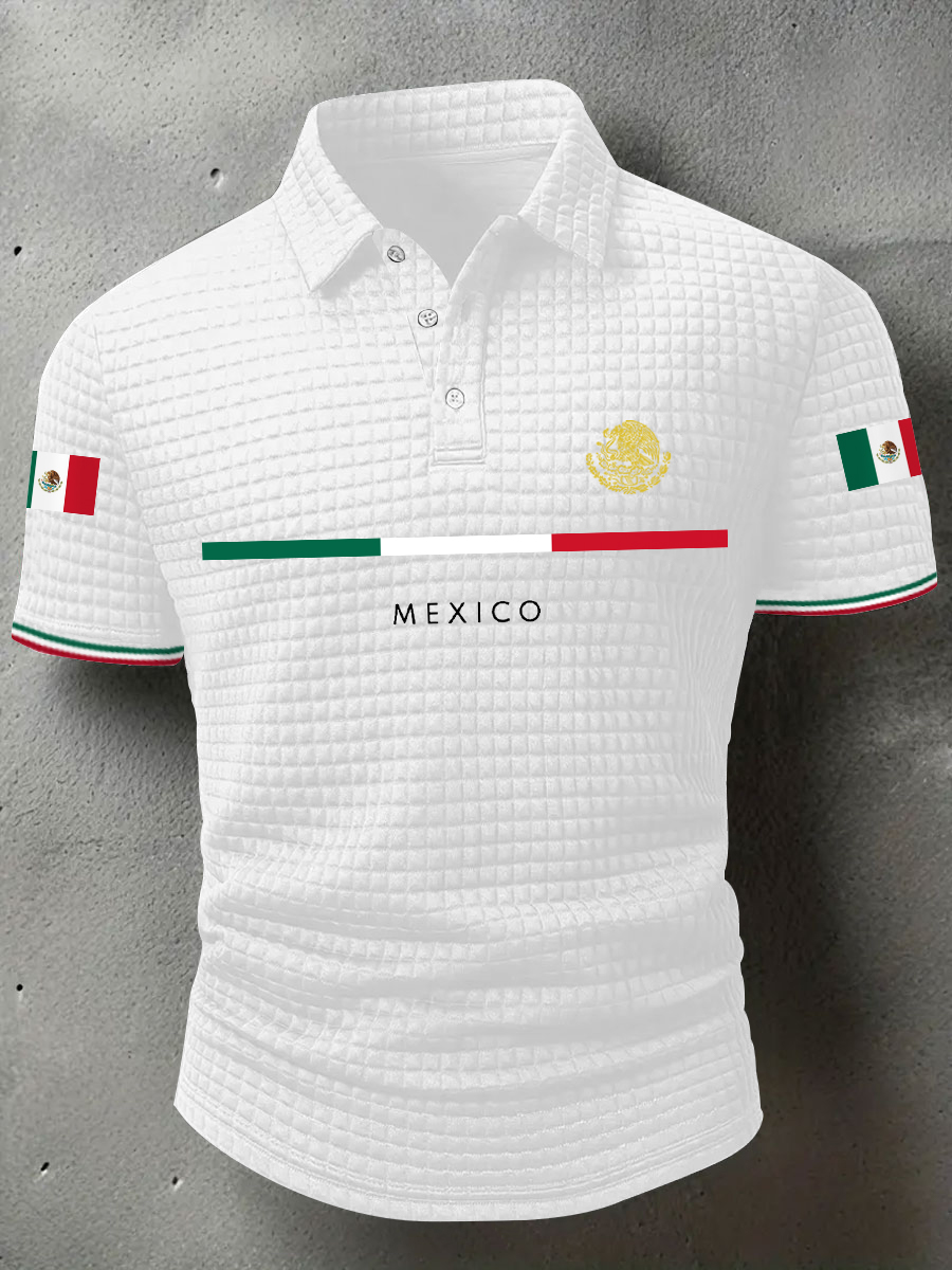 2026 World Cup-Men's Mexican Flag Print Casual Short-Sleeve Waffle Top