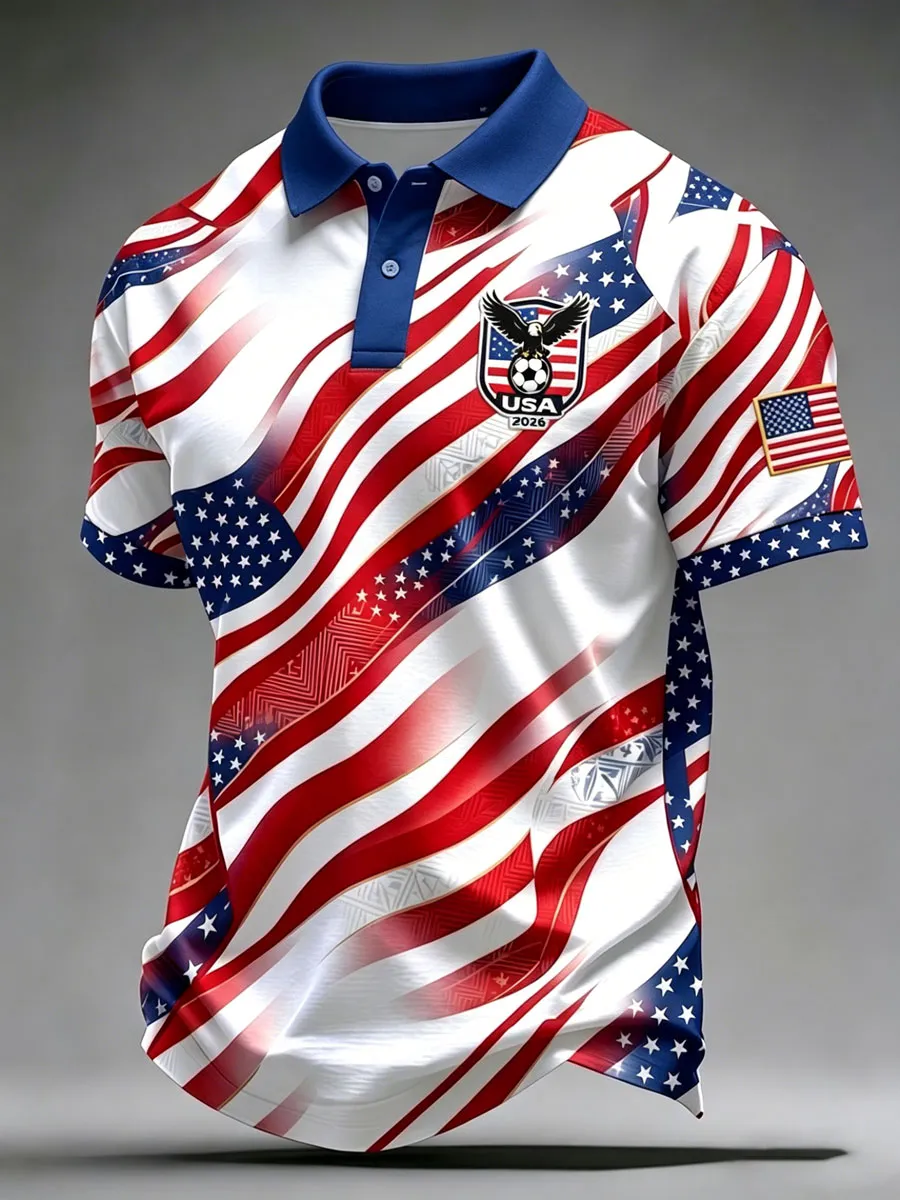 2026 World Cup-Men'S USA Football Lover Art Printed Polo Shirt
