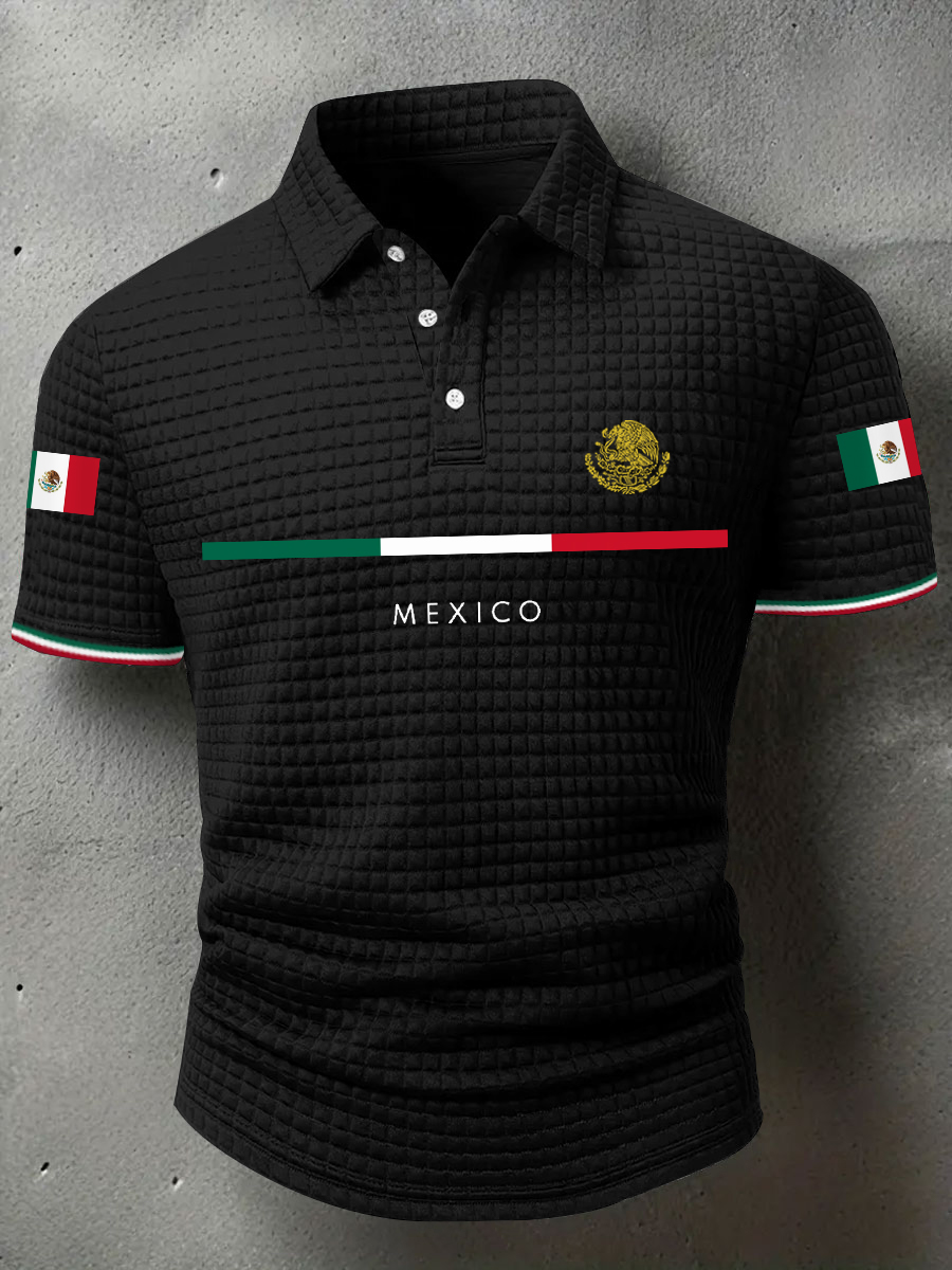 2026 World Cup-Men's Mexican Flag Print Casual Short-Sleeve Waffle Top