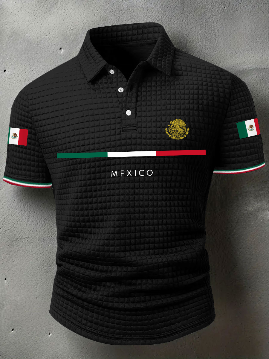2026 World Cup-Men's Mexican Flag Print Casual Short-Sleeve Waffle Top