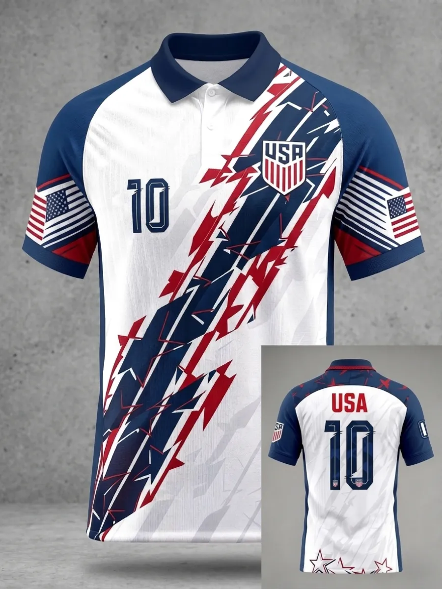 2026 World Cup-Men's USA Football Lover Art Printed Polo Shirt
