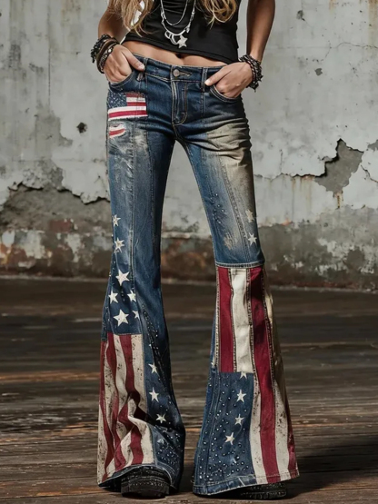 2026 World Cup-Women's American Flag Patchwork Vintage Jeans