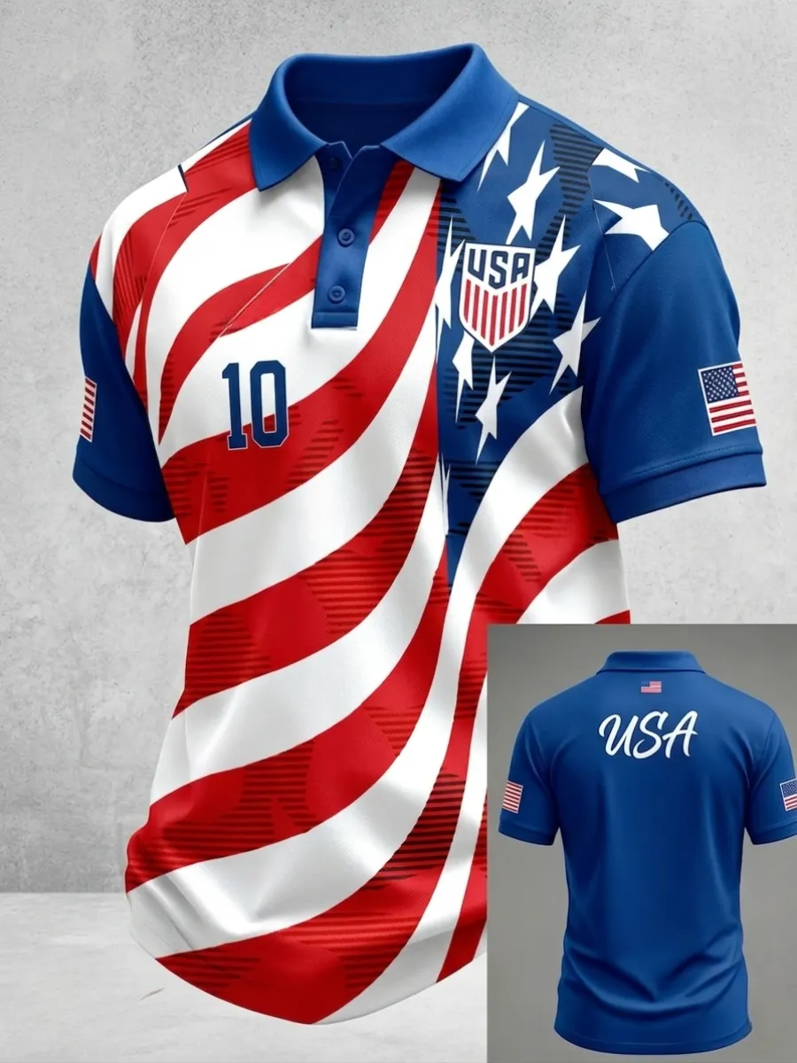 2026 World Cup-Men's USA Football Lover Art Printed Polo Shirt