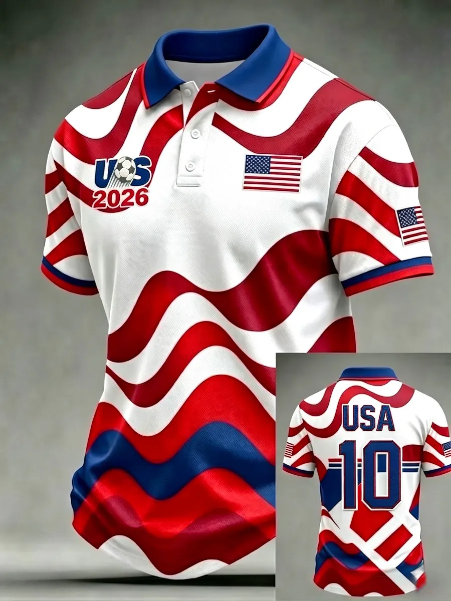 2026 World Cup-Men'S USA Football Lover Art Printed Polo Shirt