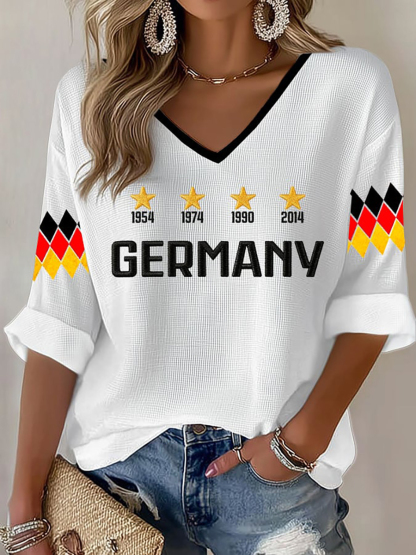 2026 World Cup-Women's Germany Football Fan Print Waffle T-shirt