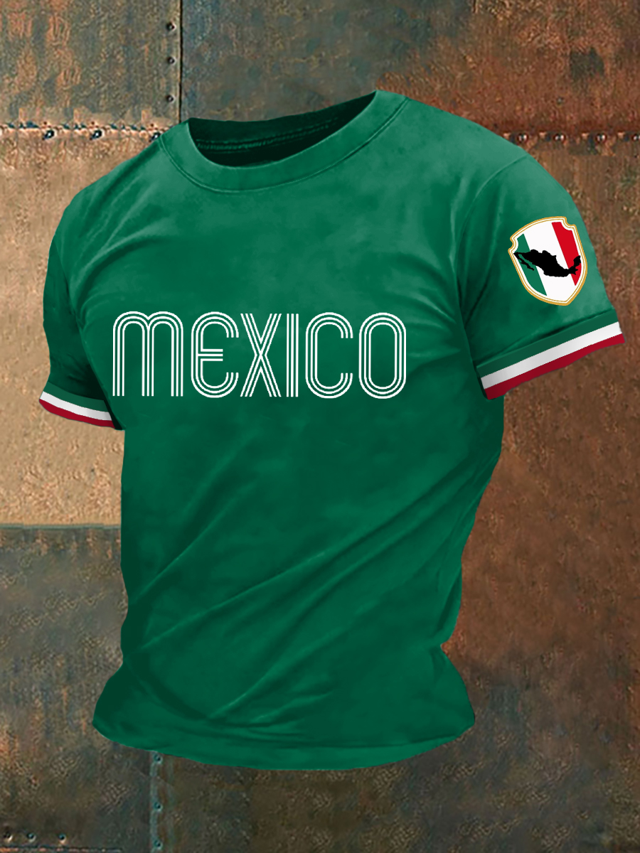 2026 World Cup-Men's Mexico Flag Print Casual Tee