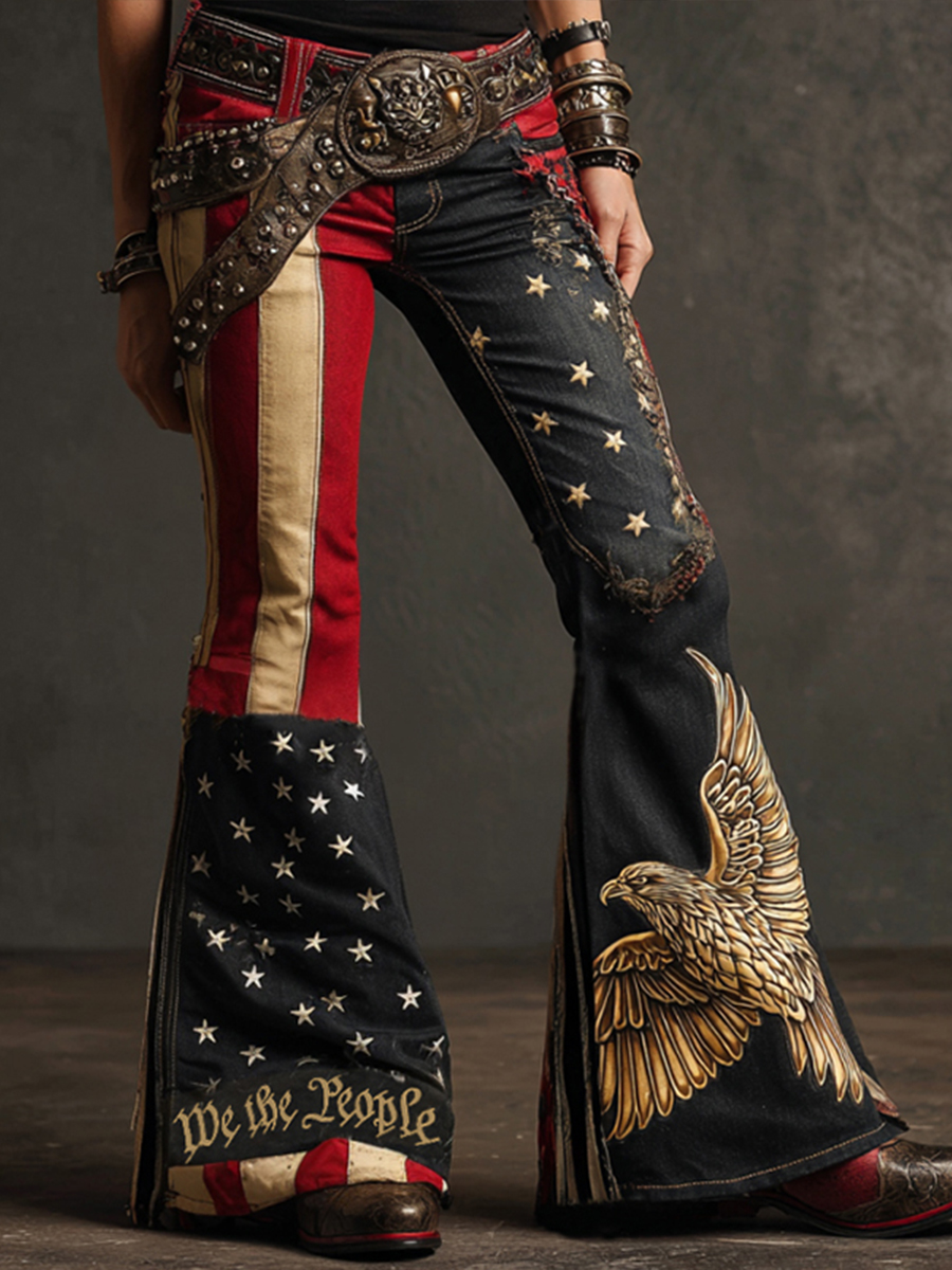 2026 World Cup-Women's American Flag Patchwork Vintage Jeans