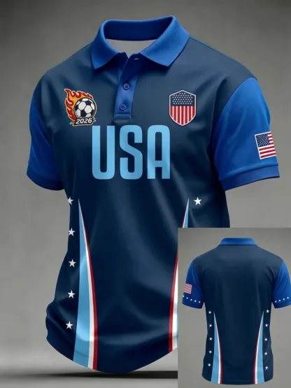 2026 World Cup-Men's USA Football Lover Art Printed Polo Shirt
