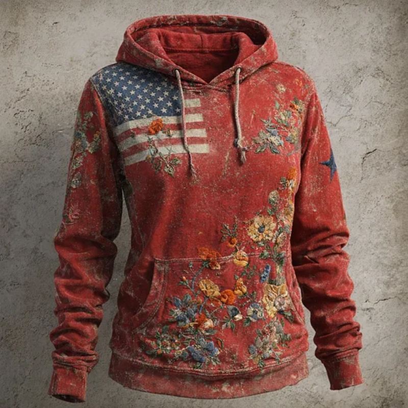 🏆Vintage Denim Embroidered Hoodie💖US 250th Anniversary Edgy Casual S