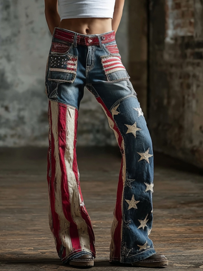 2026 World Cup-Women's American Flag Patchwork Vintage Jeans