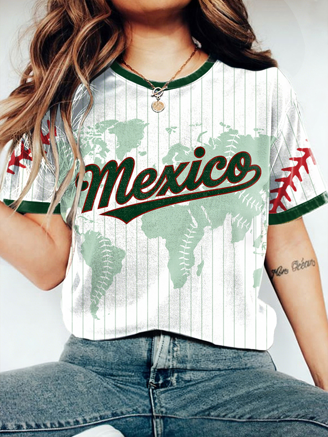 2026 World Cup-Women's Mexico Baseball Lover Printed T-shirt