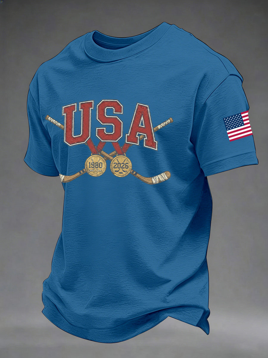 Men's American Hockey Print Casual T-Shirt