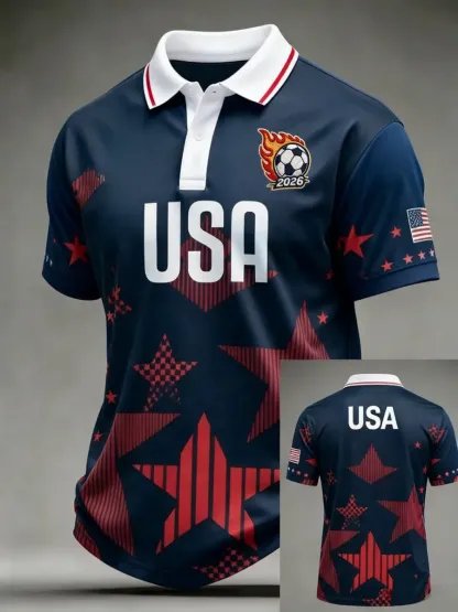 2026 World Cup-Men's USA Football Lover Art Printed Polo Shirt