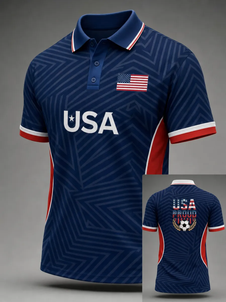 2026 World Cup-Men's USA Football Lover Art Printed Polo Shirt