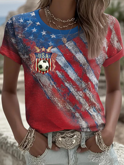 2026 World Cup-Women's USA Football Lover Printed T-shirt