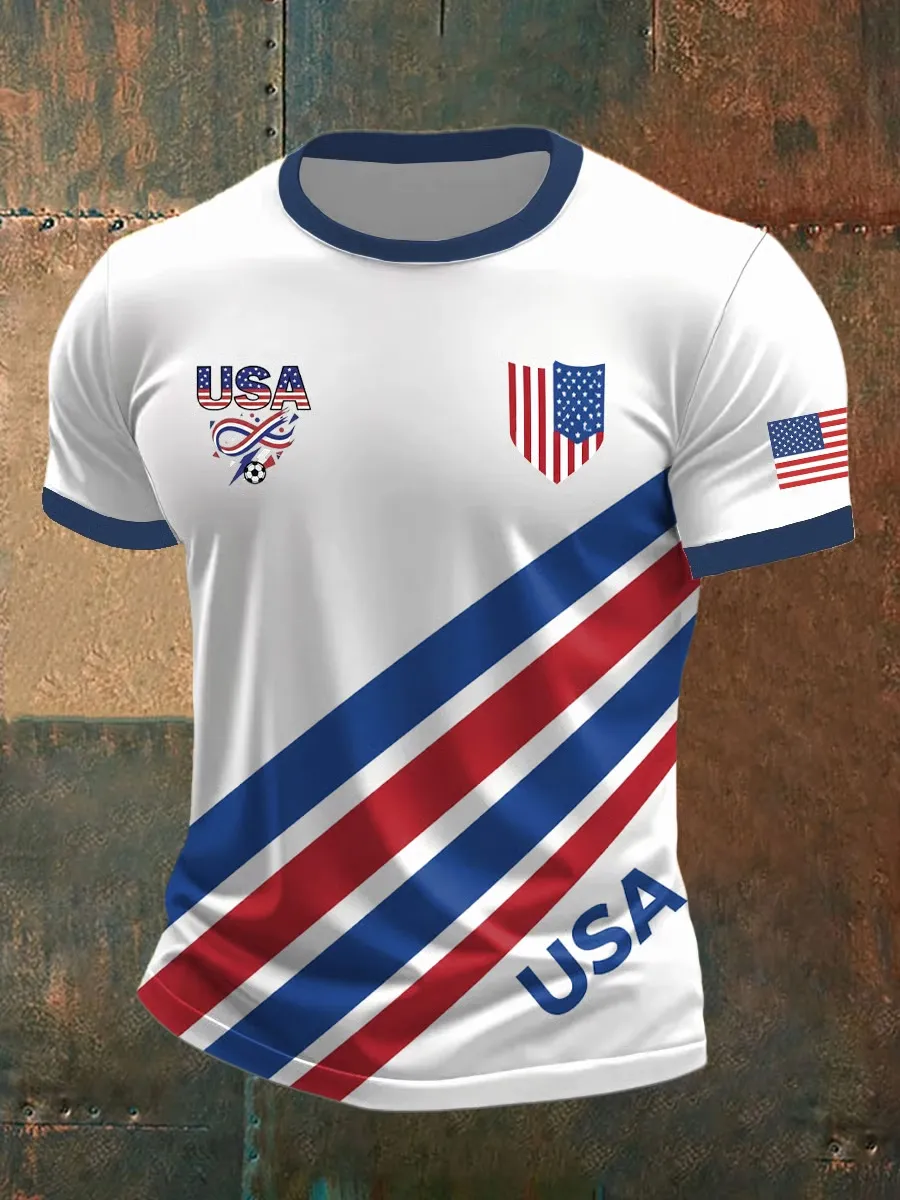 2026 World Cup-American Soccer Fan Patriotic Graphic Print Men's Casual T-Shirt