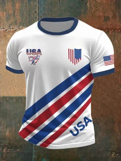 2026 World Cup-American Soccer Fan Patriotic Graphic Print Men's Casual T-Shirt