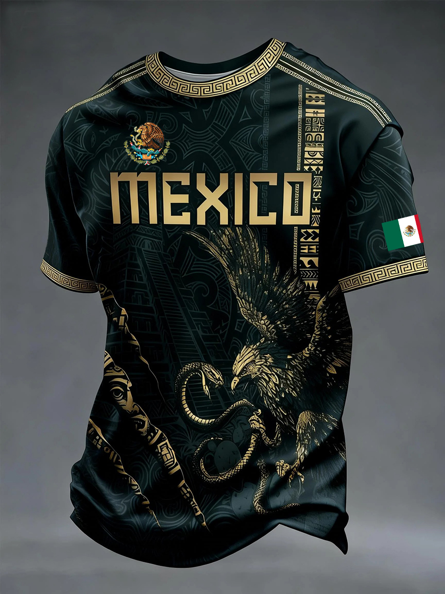 2026 World Cup-Men's Mexican Aztec Soccer Print Casual Tee
